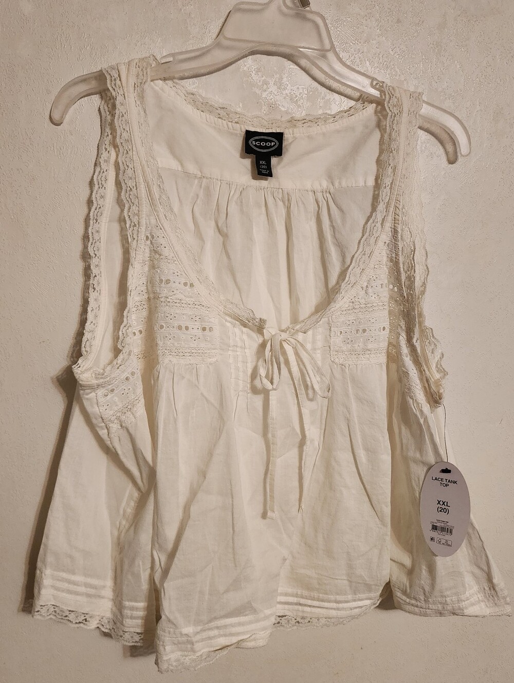 Scoop Flowy Lace Tank Top Winter White Size XXL NWT